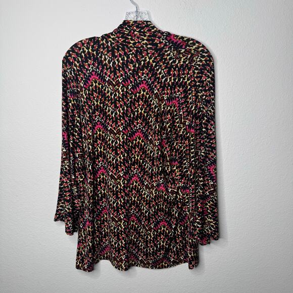 Chico’s Travelers Size 1‎ Black Pink Abstract Open Front Cardigan Jacket - Picture 4 of 6